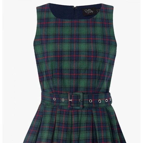Dolly & Dotty Annie Retro Check Swing Dress in Dark Green and Blue - Picture 4 of 5